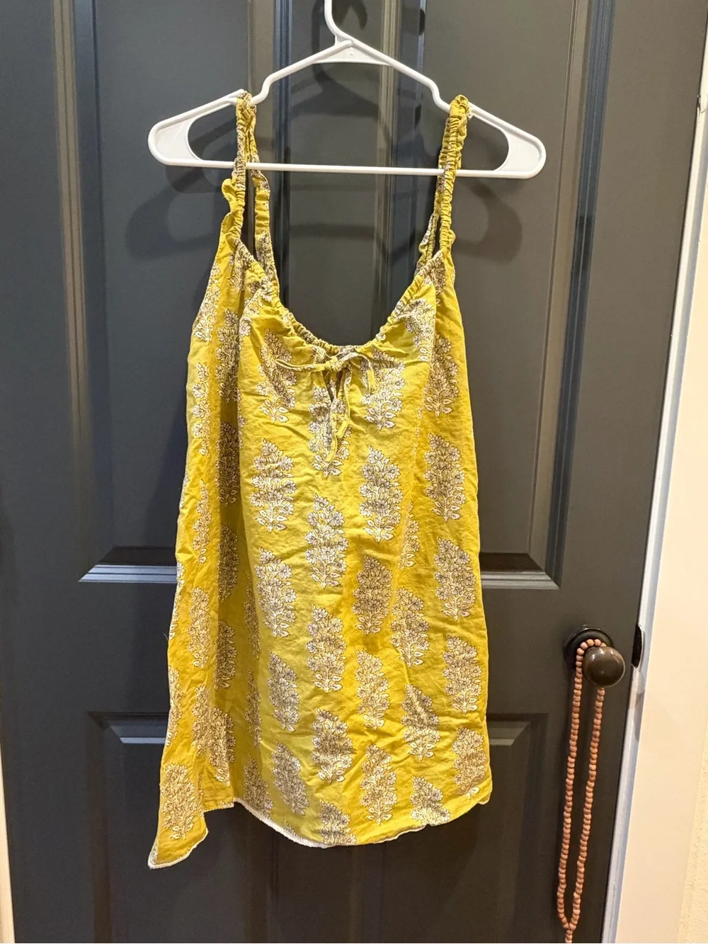 J.Crew Linen Cotton Blend Sleep Dress Lace Trim Floral Yellow Medium M